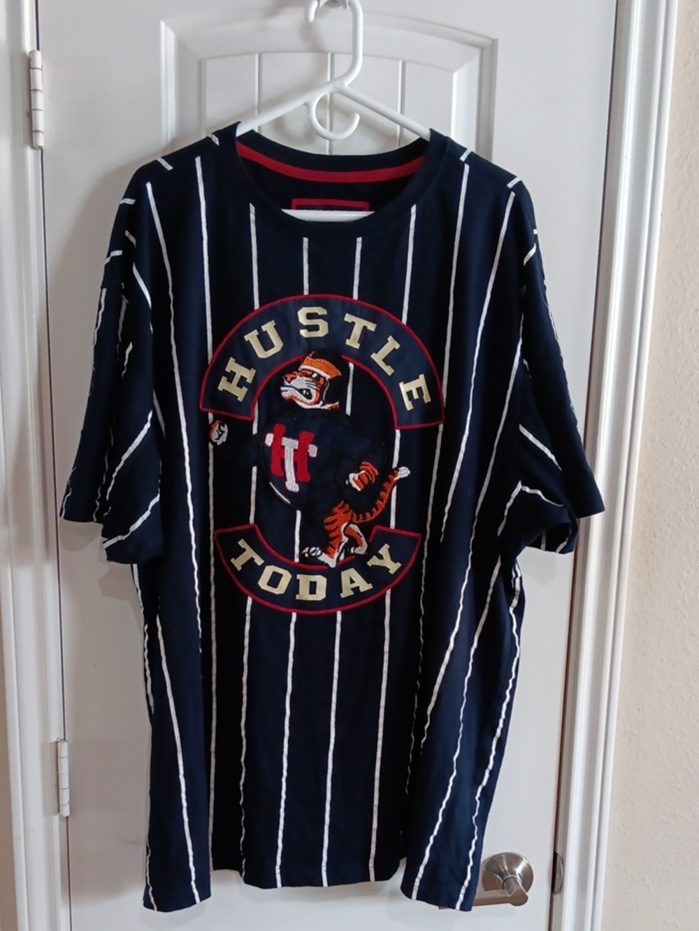 Preme Hustle Today Tiger Pinstripe T-Shirt Mens 5XL Heavy Embroidered Retro